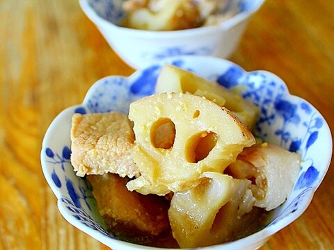 レンコンと味噌漬け豚の煮込み